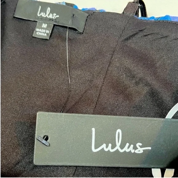 LULUS Adorable Nights Black and Blue Floral Jacquard Mini Skater Dress M NWT - Picture 6 of 10